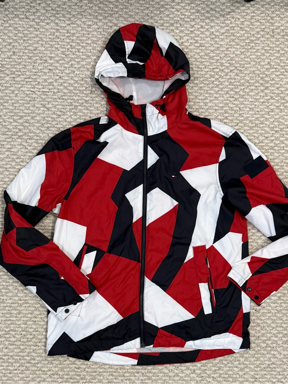 Tommy Hilfiger Red, Black & White Geometric Windbreaker